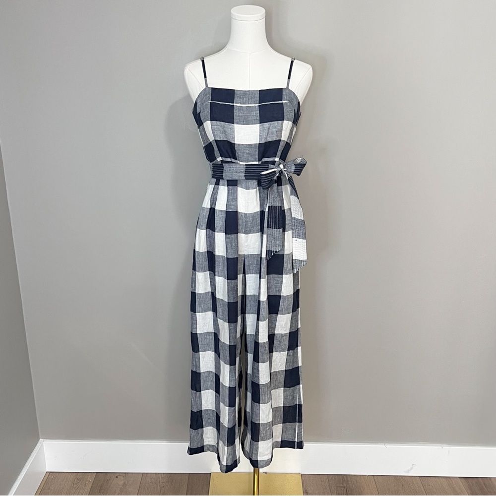 J. Crew 100% Linen Gingham Beauchamps Jumpsuit Size 4 - Picture 2 of 11